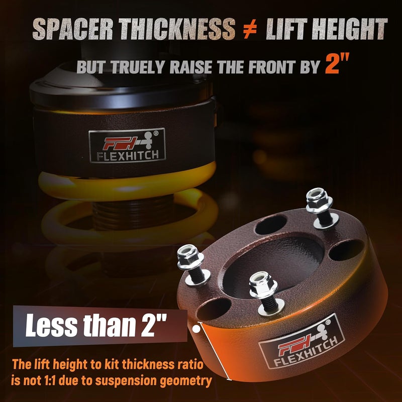 FlexHitch 2" Front Leveling Lift Kits for 2004-2024 F150, 2 inch Forged Front Strut Spacers Leveling Kits Compatible with 2004-2024 F-150 2WD 4WD - Image 3